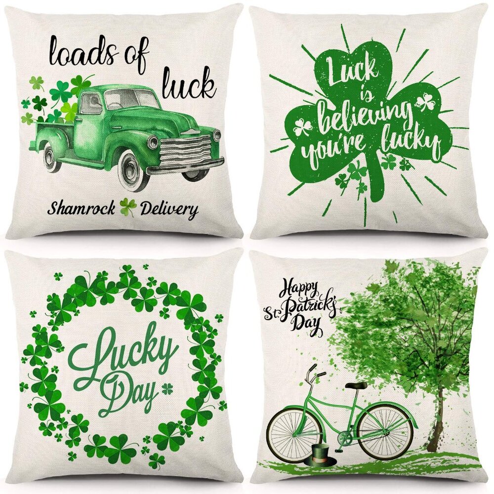 Jocacti St. Patrick’s Day Throw Pillow Covers 18x18 | Set of 4 | Shamrock | NWT